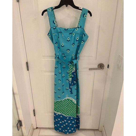 Vintage Malia Honolulu Hawaiian Summer Blue Retro Floral Design Maxi Dress - Picture 1 of 7